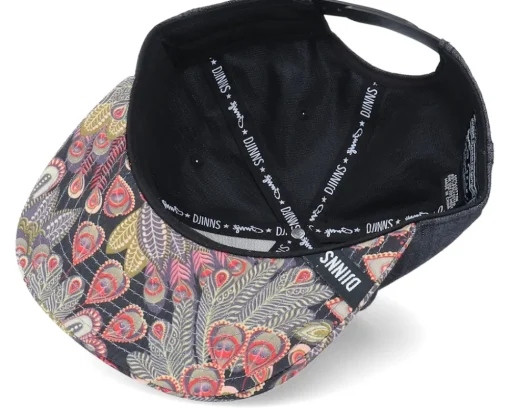 6 Panel Peacock Linen Rev. Black Snapback - Djinns