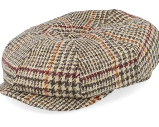 Alan Harris Tweed Glen Check Beige Flat Cap - CTH Ericson