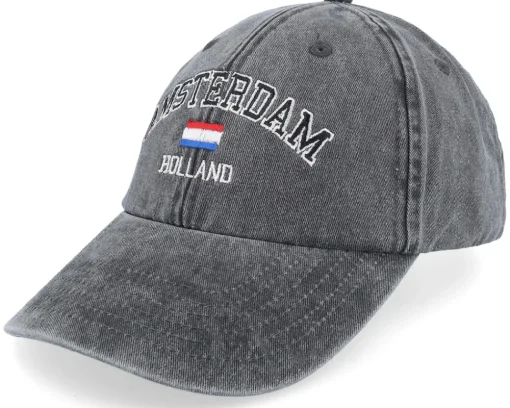 Amsterdam Holland Washed Black Dad Cap - Iconic