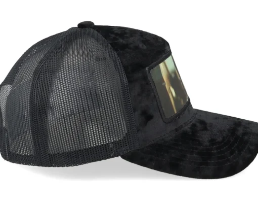 Anna Belle Velvet Black/Black A-frame Trucker - Scenes