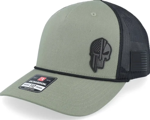 Army Skull Usa Black Patch Loden/Black Rope A-Frame Trucker - Army Head