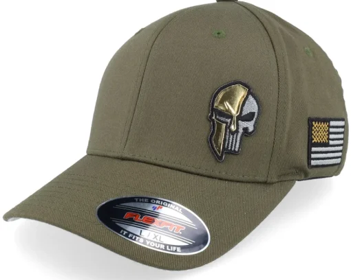 Army Skull Usa Gold Patch Olive Flexfit - Army Head