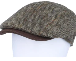 Bang 32 Harris Tweed Green Herringbone Flat Cap - MJM Hats