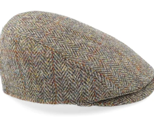 Bang Harris Tweed Ym Green Herringbone Flat Cap - MJM Hats