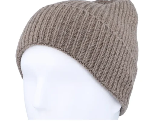 Beanie Rib 42 Rec Wool/Cashmere Mix Beige Cuff - MJM Hats