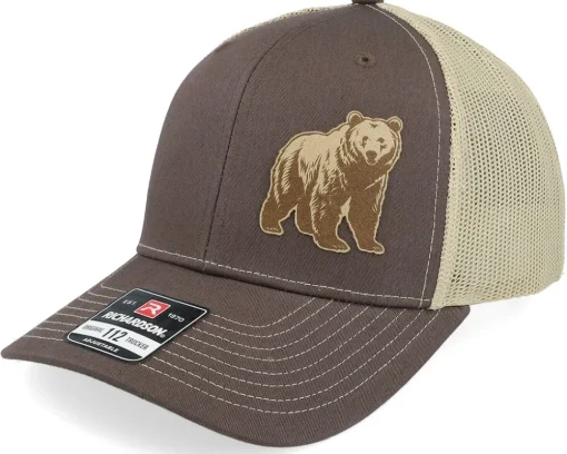 Bear Engraved 112 Split Brown/Khaki Trucker - Wild Spirit