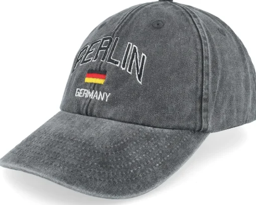 Berlin Germany Washed Black Dad Cap - Iconic