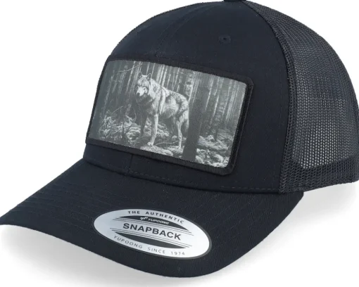 Big Wolf Wide Patch Retro Black Trucker - Hunter