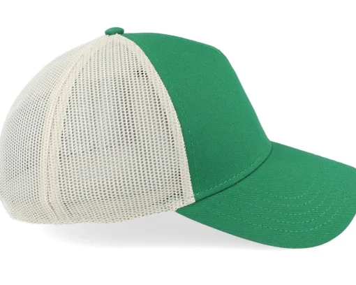 Blank Brush Twill Valin Dnr Ivory/Emerald A-Frame Trucker - American Needle