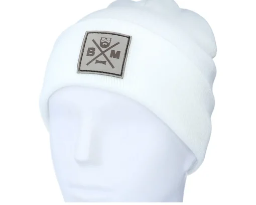 Bm Cross Patch White Beanie - Bearded Man