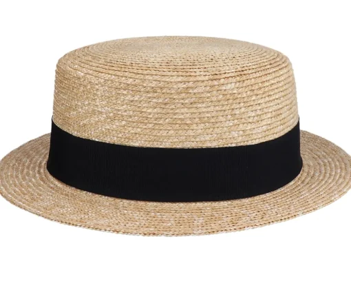 Boater Hat Beige/Black Straw Hat - Jaxon & James