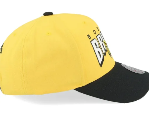 Boston Bruins Boom Text Pro Vintage Yellow/Black Adjustable - Mitchell & Ness