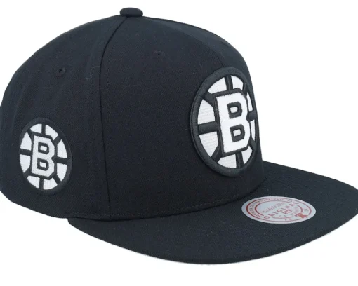 Boston Bruins Evergreen Black White Vintage Black Snapback - Mitchell & Ness