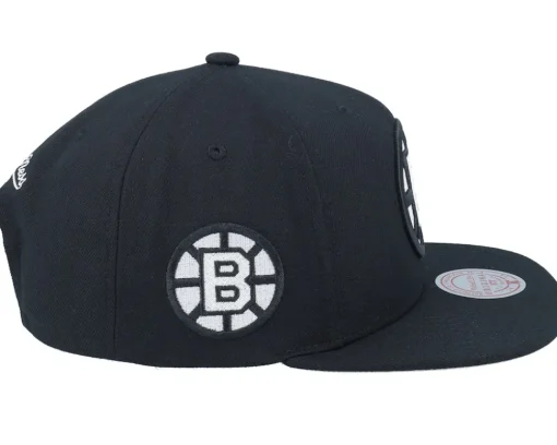 Boston Bruins Evergreen Black White Vintage Black Snapback - Mitchell & Ness