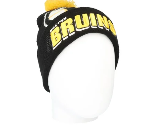 Boston Bruins Punch Out Knit Black Pom - Mitchell & Ness
