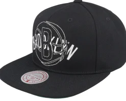 Brooklyn Nets Double Up Black Snapback - Mitchell & Ness