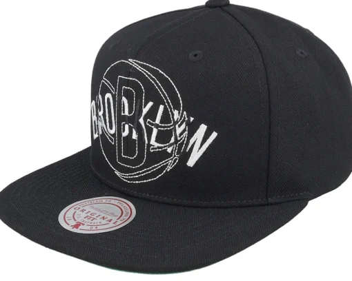 Brooklyn Nets Double Up Black Snapback - Mitchell & Ness