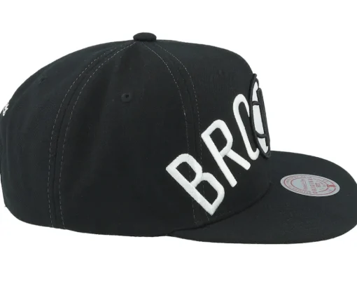 Brooklyn Nets Full Frontal Black Snapback - Mitchell & Ness