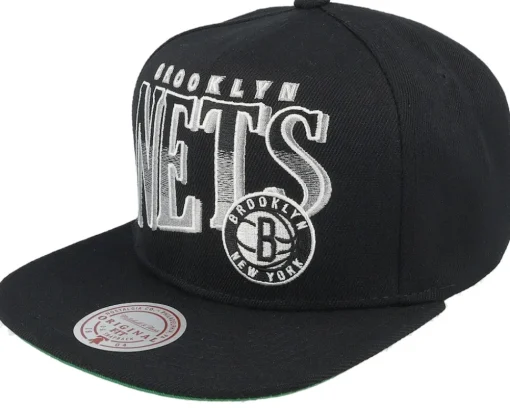 Brooklyn Nets Line Work Black Snapback - Mitchell & Ness