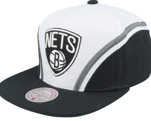 Brooklyn Nets Overhead White Snapback - Mitchell & Ness