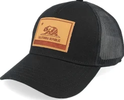 Calif Twill Valin Leather Patch Black Trucker - American Needle
