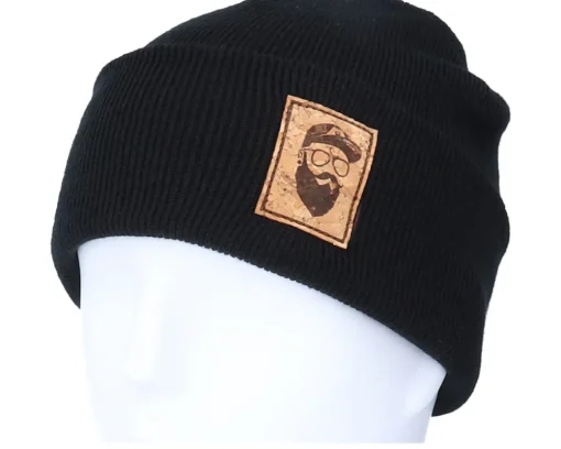 Cap Man Patch Black Beanie - Bearded Man
