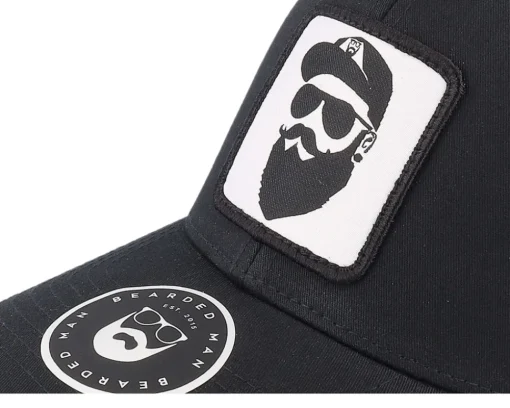 Cap Man Woven Patch Black/White Trucker - Bearded Man