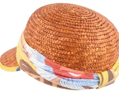 Cap With Flower Fabric Teak Honey Straw Hat - Seeberger