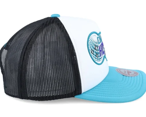 Charlotte Hornets Globe Hwc White/Black/Teal Trucker - Mitchell & Ness