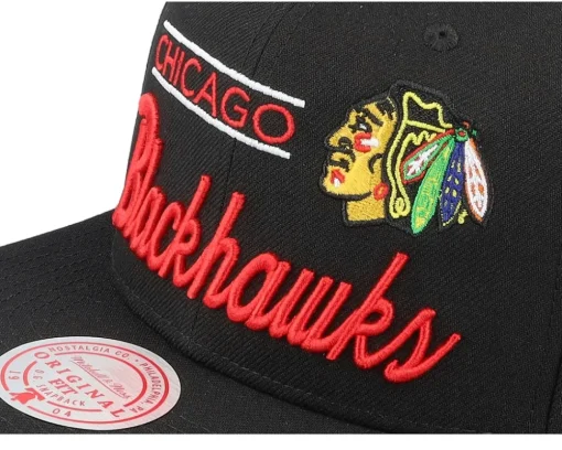 Chicago Blackhawks Retro Lock Up Black Snapback - Mitchell & Ness
