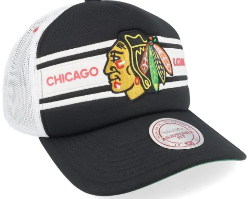 Chicago Blackhawks Sideline Black/White A-frame Trucker - Mitchell & Ness
