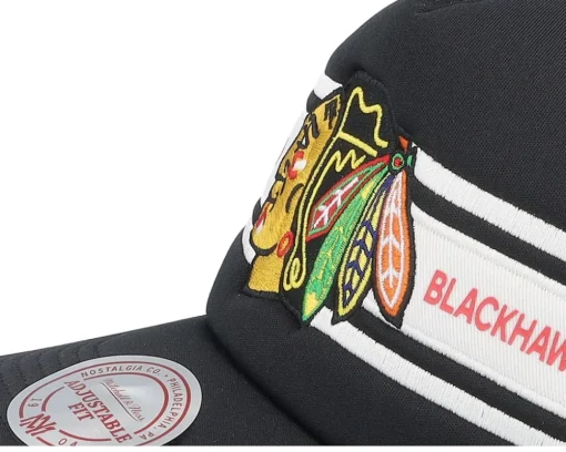 Chicago Blackhawks Sideline Black/White A-frame Trucker - Mitchell & Ness