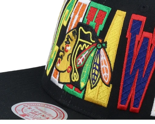 Chicago Blackhawks Varsity Bust Black Snapback - Mitchell & Ness