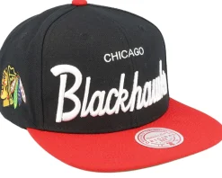 Chicago Blackhawks Vintage Script Black Snapback - Mitchell & Ness