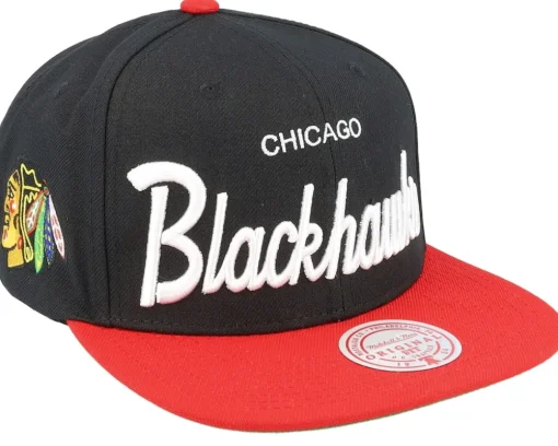 Chicago Blackhawks Vintage Script Black Snapback - Mitchell & Ness