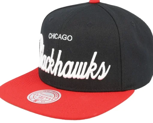Chicago Blackhawks Vintage Script Black Snapback - Mitchell & Ness