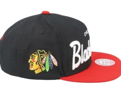 Chicago Blackhawks Vintage Script Black Snapback - Mitchell & Ness