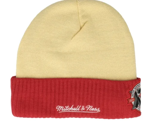 Chicago Bulls Side Patch Knit Off White/Red Cuff - Mitchell & Ness