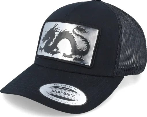 Chinese Dragon Silver Patch Black A-frame Trucker - Iconic
