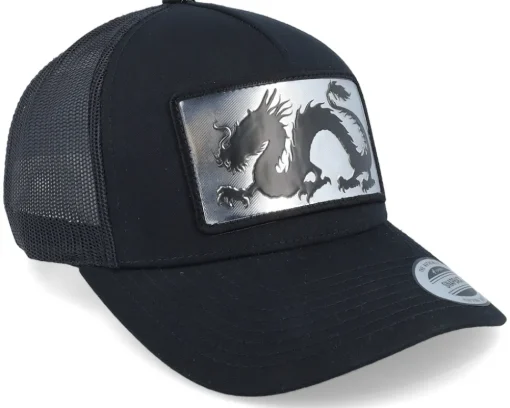 Chinese Dragon Silver Patch Black A-frame Trucker - Iconic