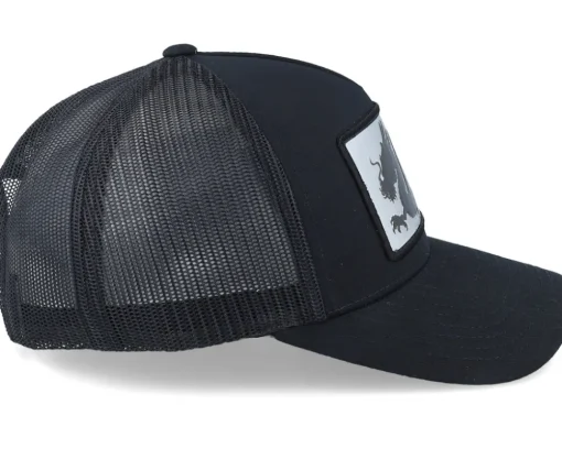 Chinese Dragon Silver Patch Black A-frame Trucker - Iconic