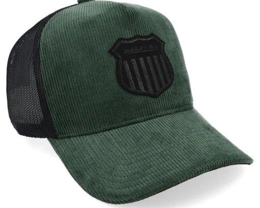 Cord Shield Bottle Green/Black A-Frame Trucker - Mitchell & Ness