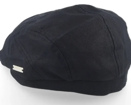 Cotton Linen Ivy Cap Black Flat Cap - Seeberger