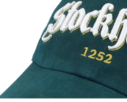 3d Stockholm White Script Solid Dark Green Dad Cap - Hatstore