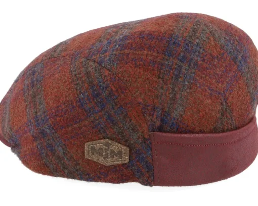Daffy 3 Virgin Wool/Silk Rust Check Flat Cap - MJM Hats