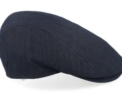 Daffy Linen/Cotton Mix Blue Herringbone Flat Cap - MJM Hats