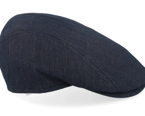 Daffy Linen/Cotton Mix Blue Herringbone Flat Cap - MJM Hats