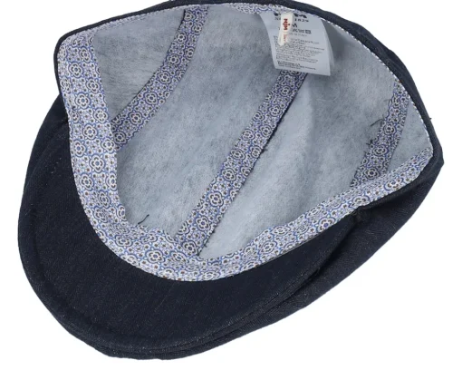 Daffy Linen/Cotton Mix Blue Herringbone Flat Cap - MJM Hats
