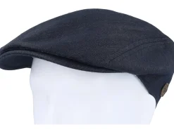 Daffy Linen/Cotton Mix Blue Herringbone Flat Cap - MJM Hats