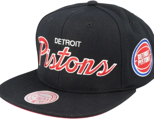 Detroit Pistons Team Script 2.0 Black Snapback - Mitchell & Ness